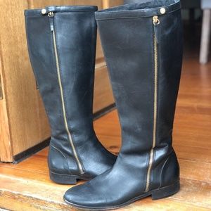 J. Crew Tall Black Leather Zip-Up Riding Boots